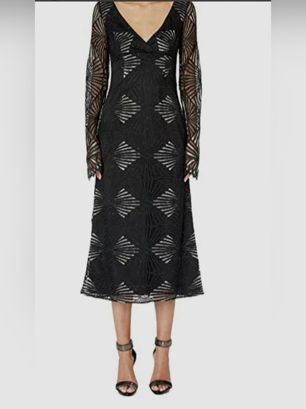 $650 Yigal Azrouel Women's Black Lace Long Sleeve V-Neck Size 6